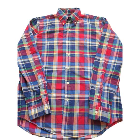 Polo Ralph Lauren Shirt Mens Medium Red Plaid Slim Fit Button Up Preppy Cotton - Picture 3 of 12